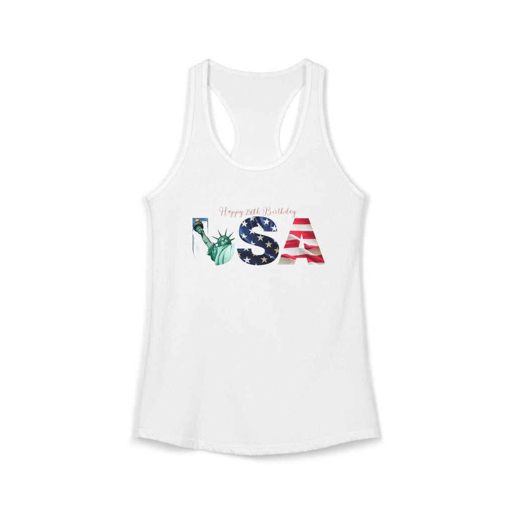 Women's Ideal Racerback Tank Happy 250th Birthday USA