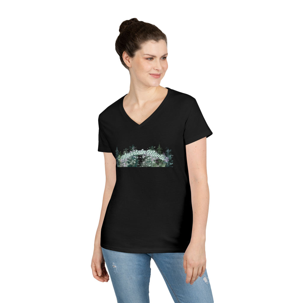 Ladies' V-Neck T-Shirt — Forest Mountain Meadow Graphic