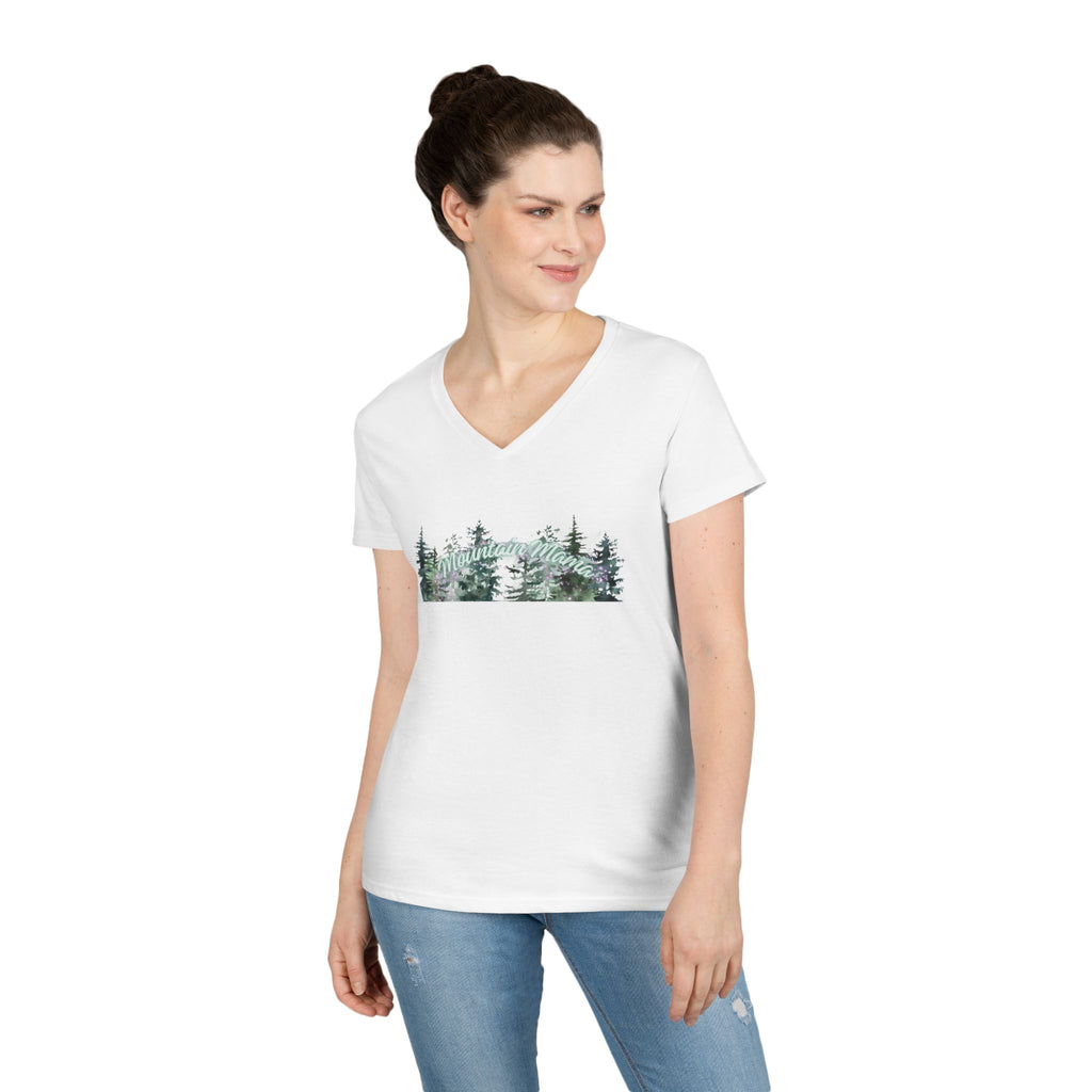 Ladies' V-Neck T-Shirt — Forest Mountain Meadow Graphic