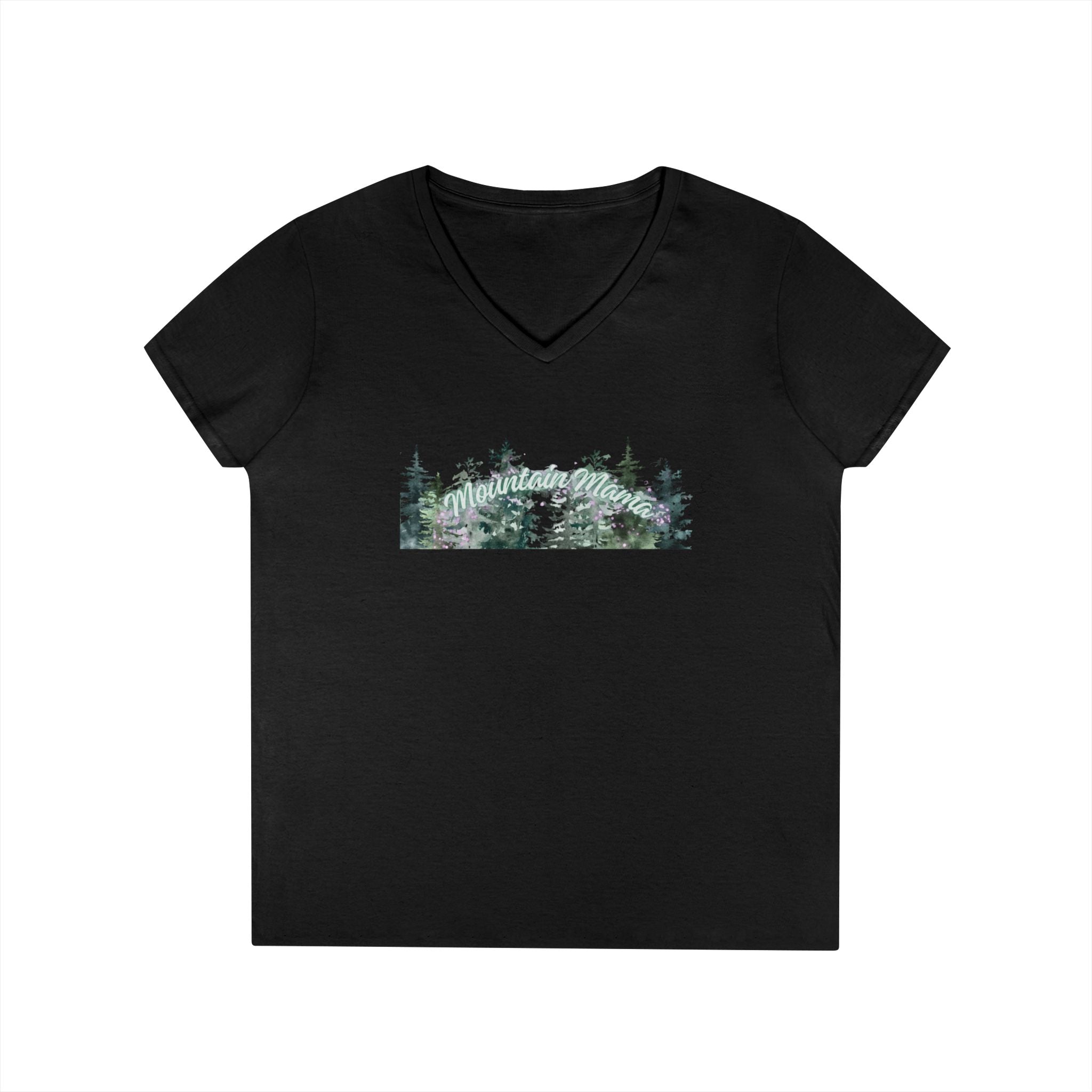 Ladies' V-Neck T-Shirt — Forest Mountain Meadow Graphic