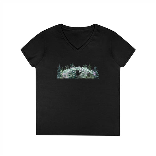 Ladies' V-Neck T-Shirt — Forest Mountain Meadow Graphic