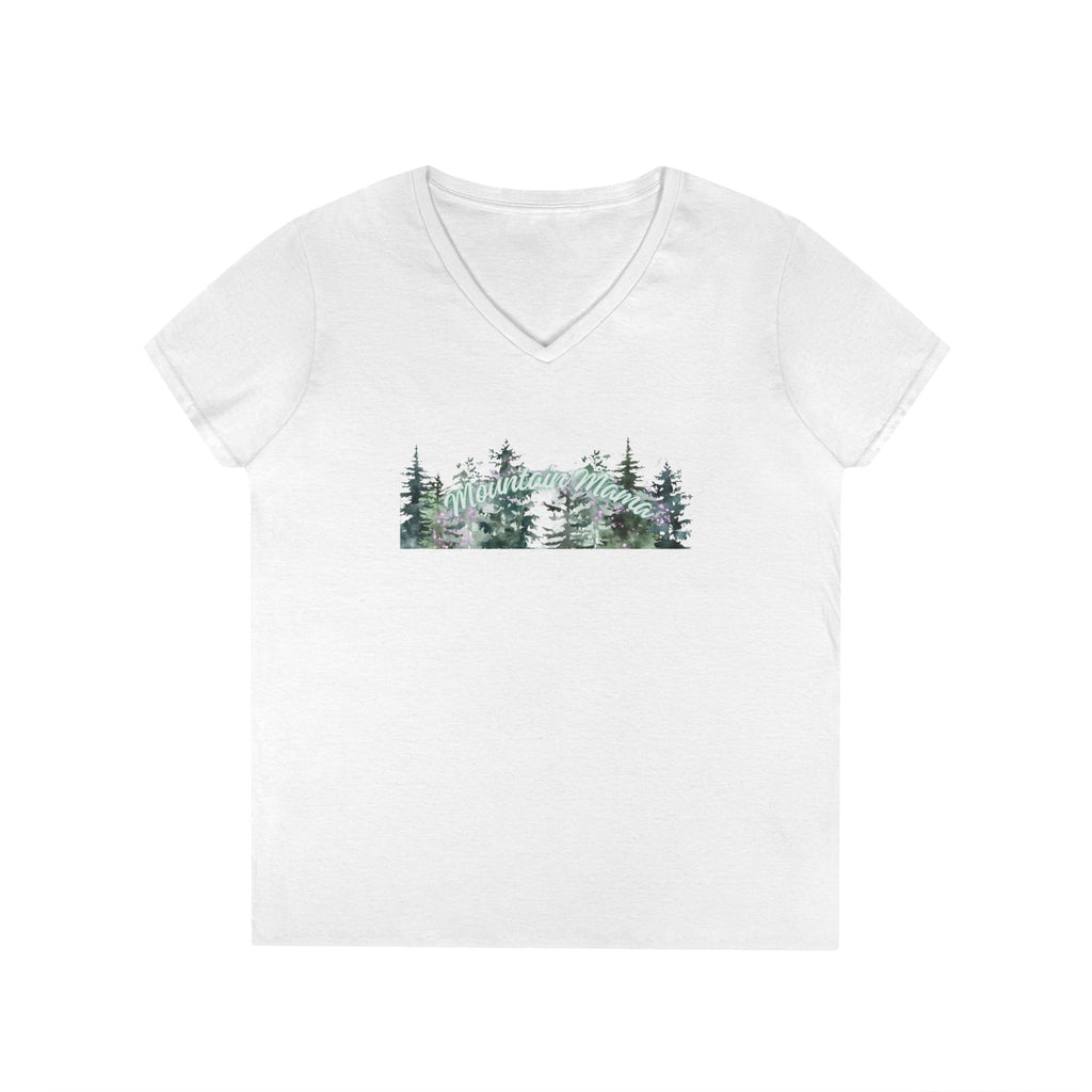 Ladies' V-Neck T-Shirt — Forest Mountain Meadow Graphic