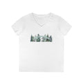 Ladies' V-Neck T-Shirt — Forest Mountain Meadow Graphic